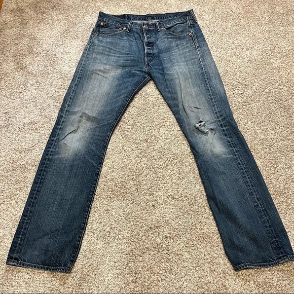 Levi's 501 Mens Straight Leg Button Fly Blue Jeans 33x32 - Picture 1 of 11